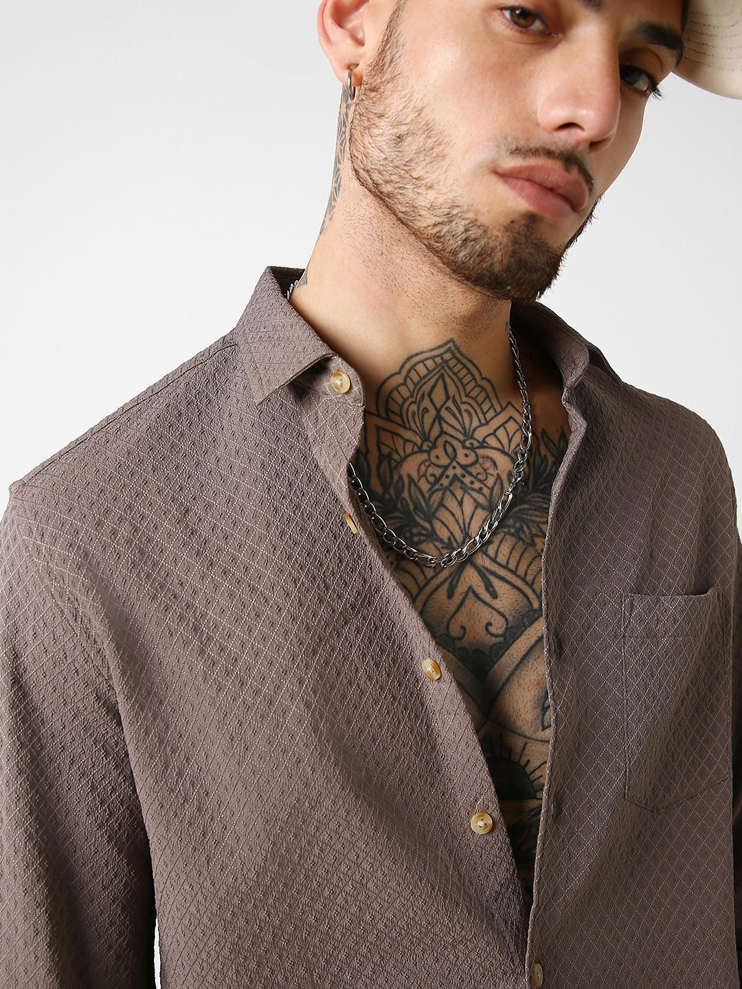 Mud Brown Lozenge Patterned Shirt