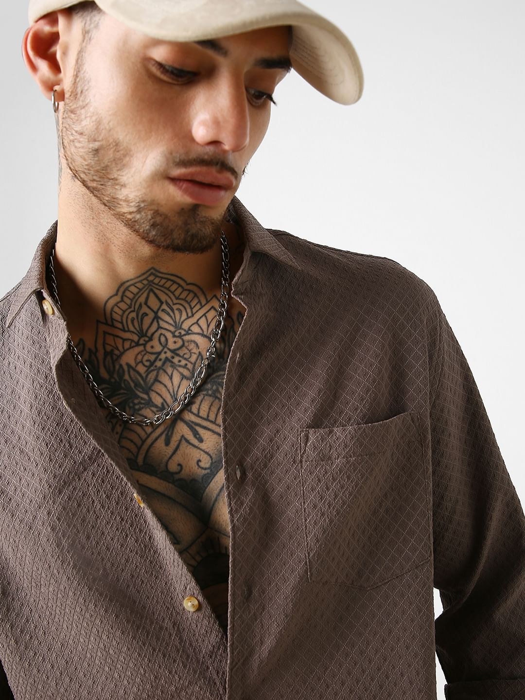 Mud Brown Lozenge Patterned Shirt