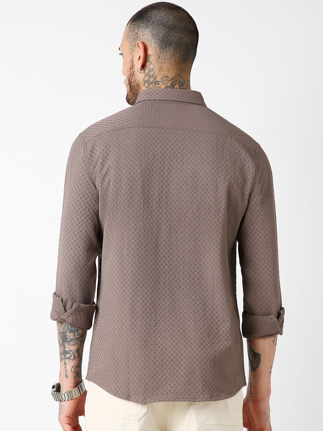 Mud Brown Lozenge Patterned Shirt