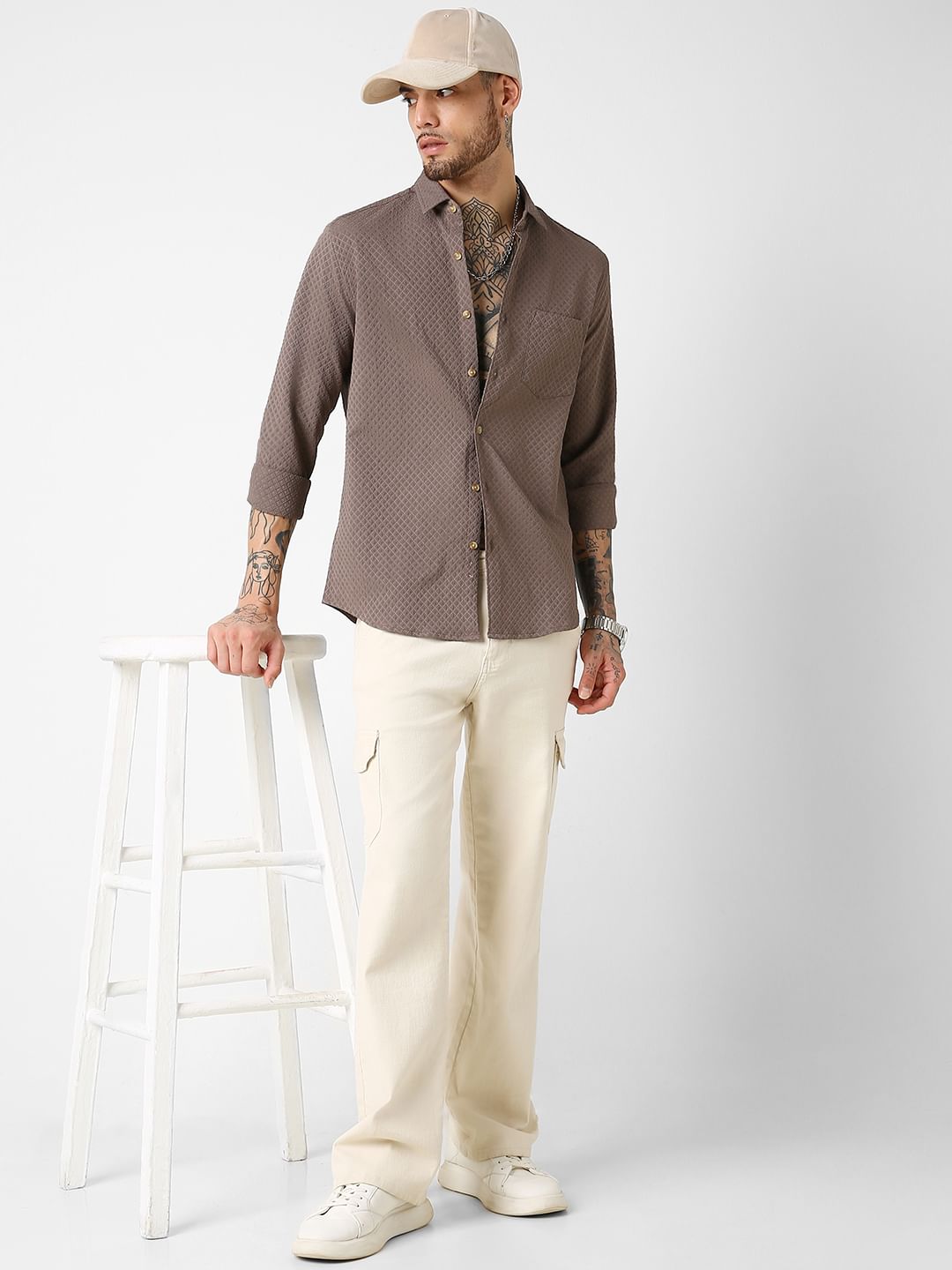 Mud Brown Lozenge Patterned Shirt