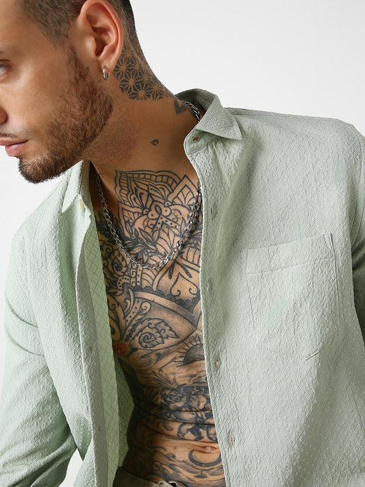 Pista Green Lozenge Patterned Shirt