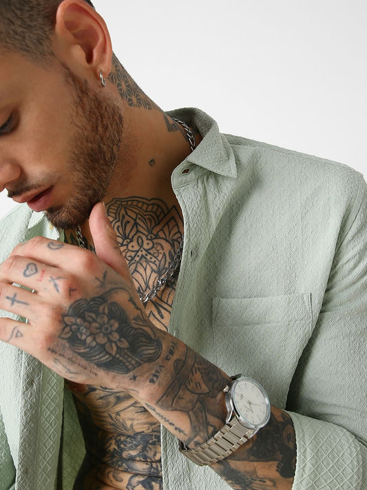 Pista Green Lozenge Patterned Shirt