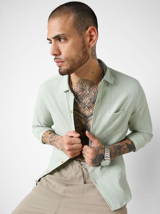 Pista Green Lozenge Patterned Shirt