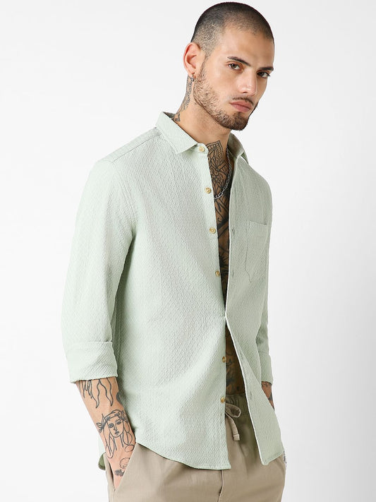 Pista Green Lozenge Patterned Shirt