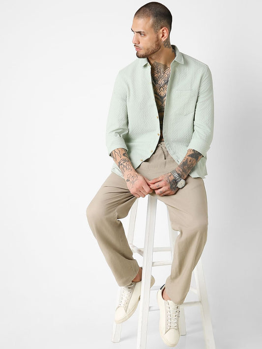 Pista Green Lozenge Patterned Shirt