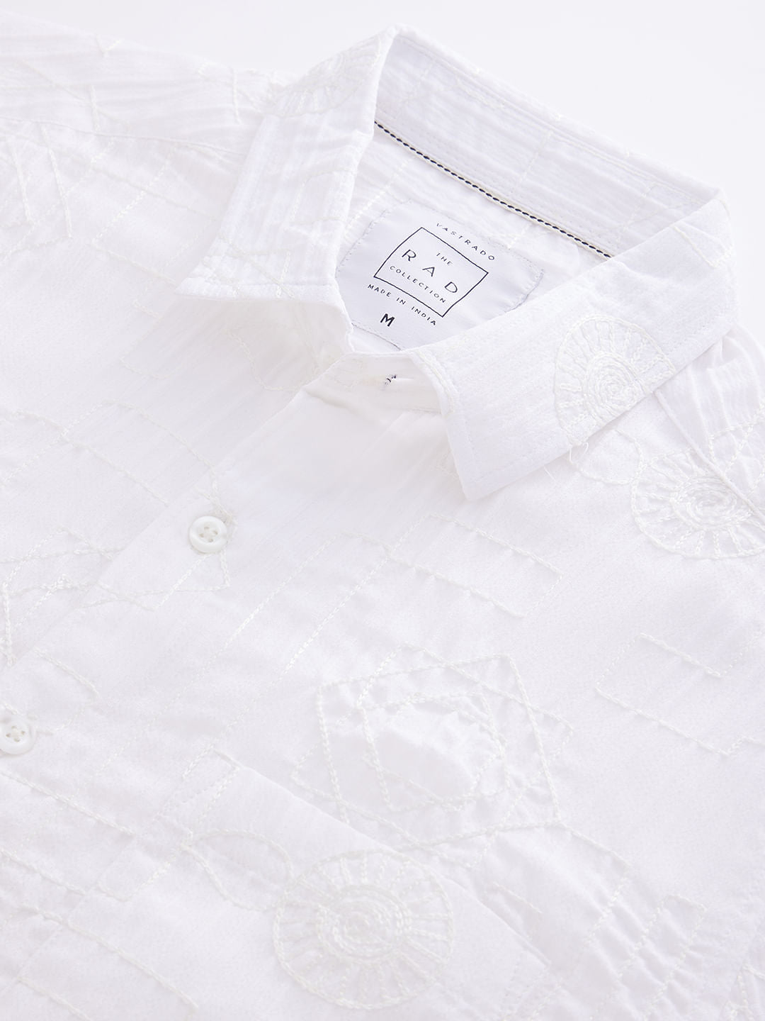 White Embroidered Self-Design Shirt