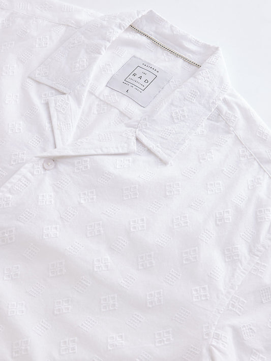 Embroidered White Oversized Resort Collar Shirt