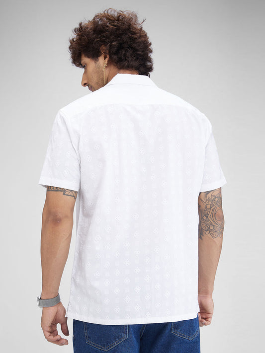 Embroidered White Oversized Resort Collar Shirt
