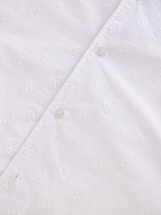 Embroidered White Oversized Resort Collar Shirt