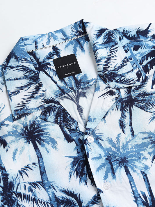 Blue Hawaiian Printed Oversized Resort Collar Shirt