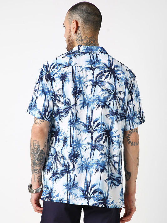 Blue Hawaiian Printed Oversized Resort Collar Shirt