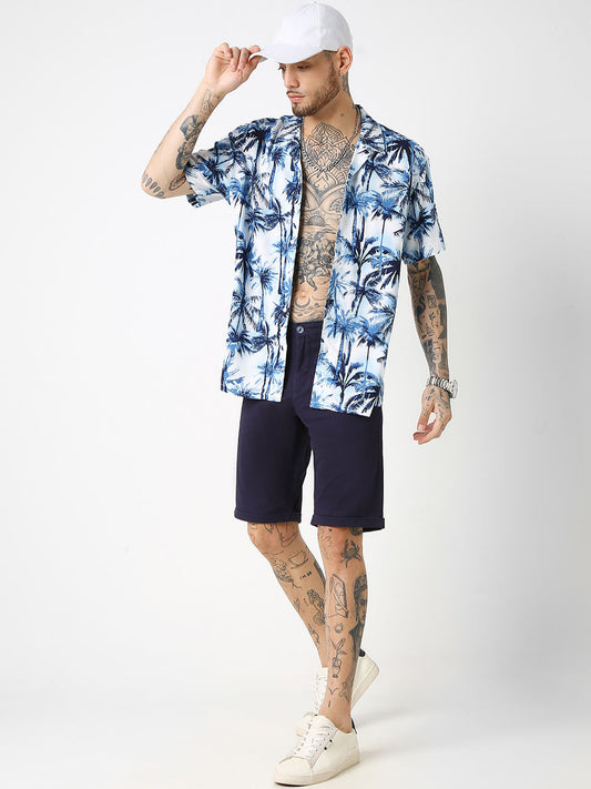 Blue Hawaiian Printed Oversized Resort Collar Shirt