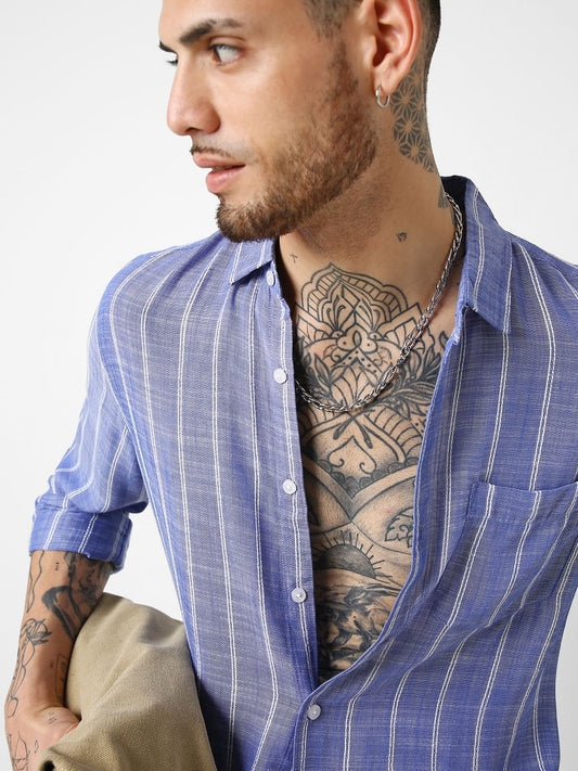 Steel Blue Striped Dobby Shirt