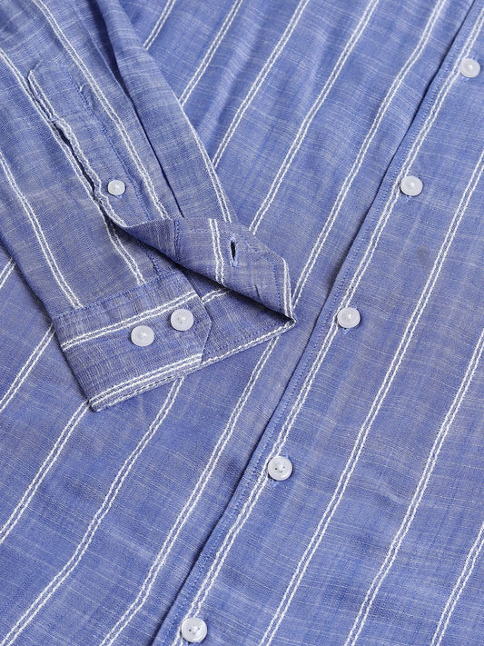 Steel Blue Striped Dobby Shirt