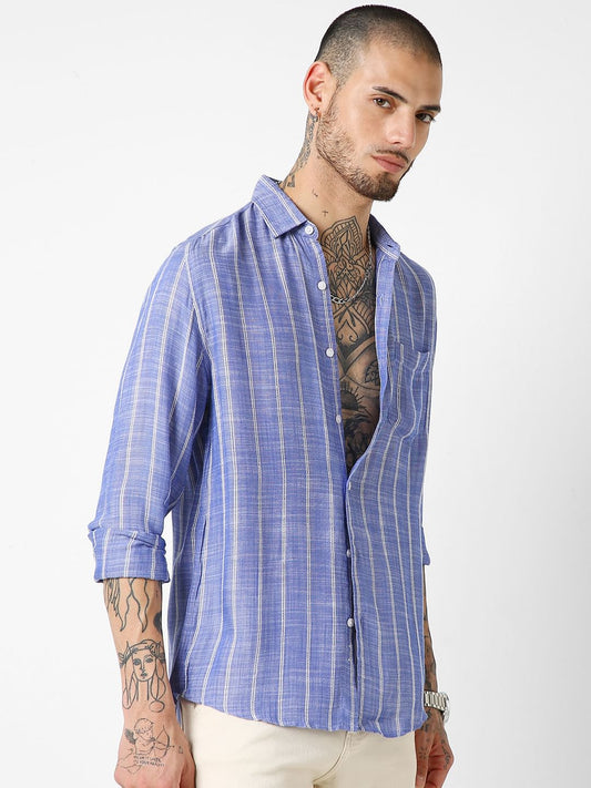 Steel Blue Striped Dobby Shirt