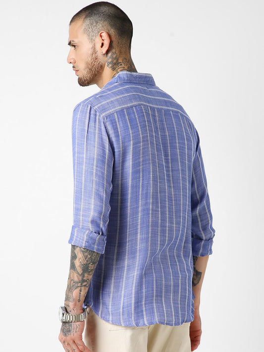 Steel Blue Striped Dobby Shirt