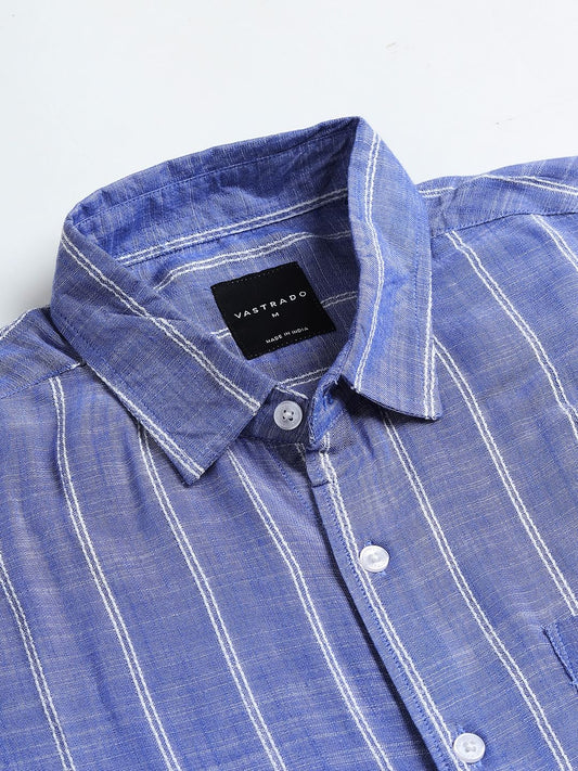 Steel Blue Striped Dobby Shirt