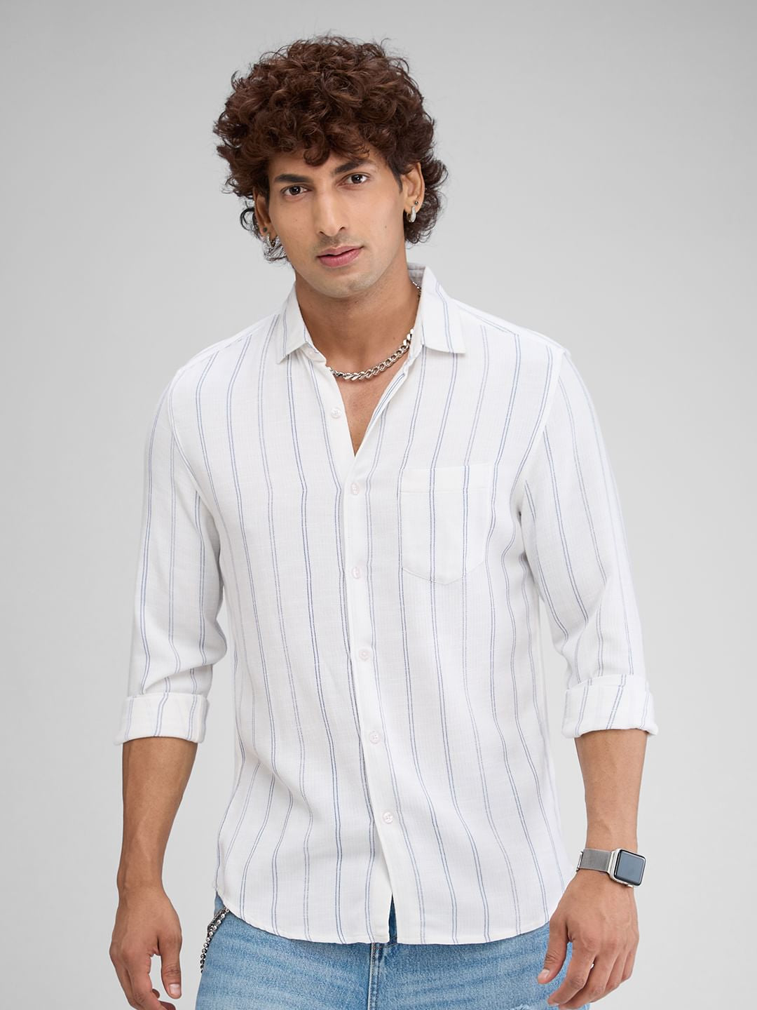 Textured Blue Striped Shirt