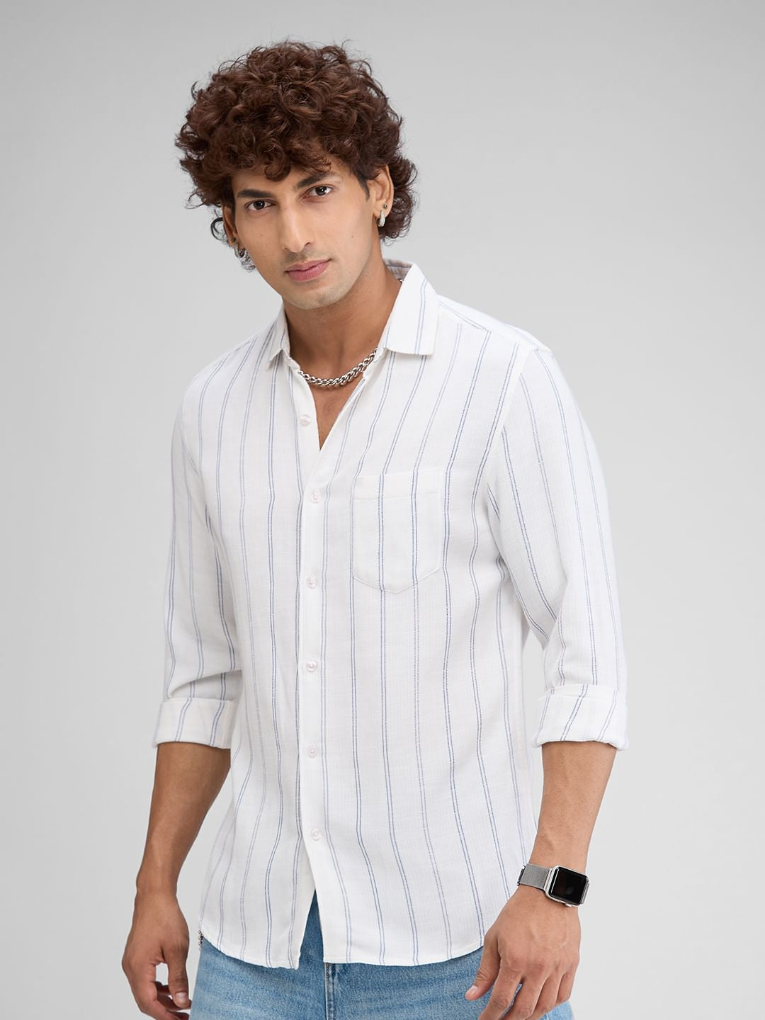 Textured Blue Striped Shirt