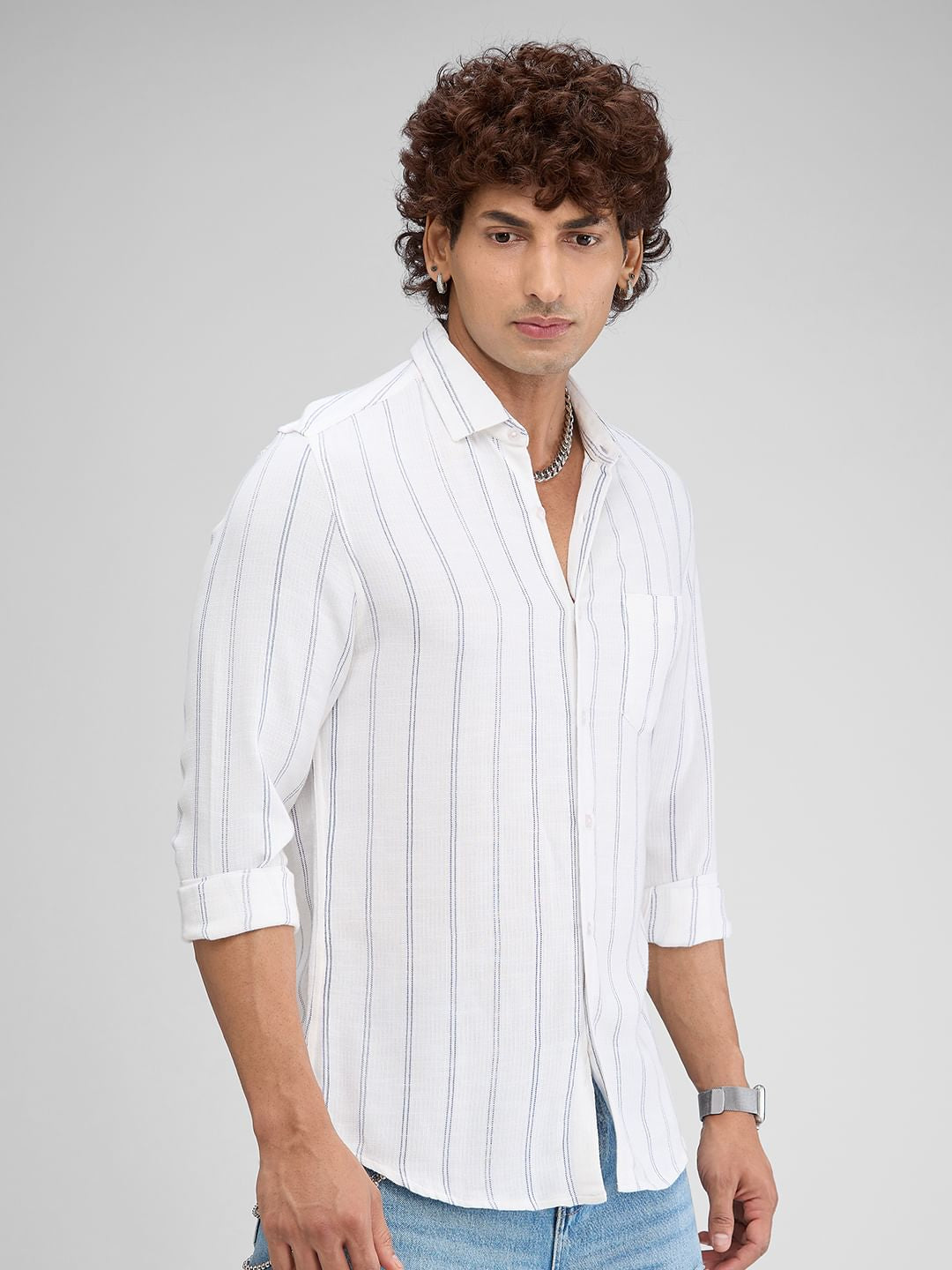 Textured Blue Striped Shirt