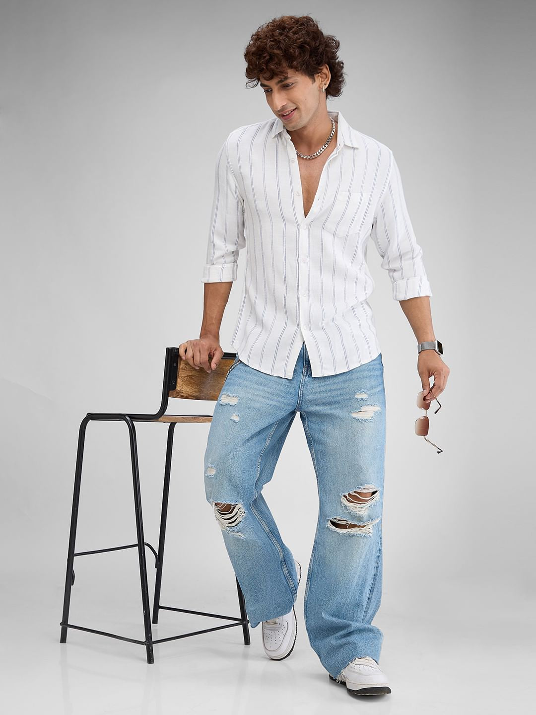 Textured Blue Striped Shirt