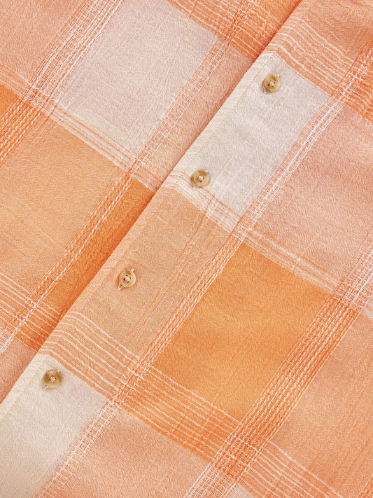 Orange Dobby Checkered Oversized Resort Collar Shirt
