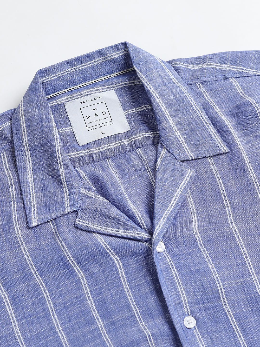 Steel Blue Striped Resort Collar Oversized Shirt