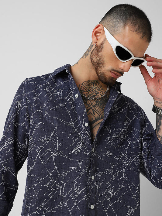 Midnight Blue Abstract Printed Shirt