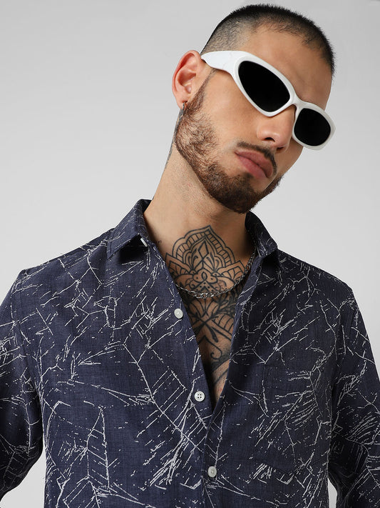Midnight Blue Abstract Printed Shirt