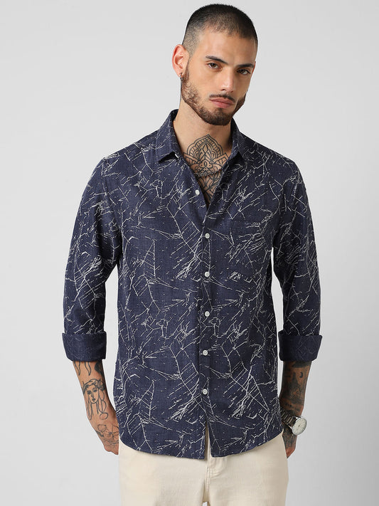 Midnight Blue Abstract Printed Shirt