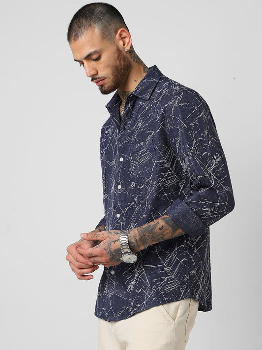Midnight Blue Abstract Printed Shirt