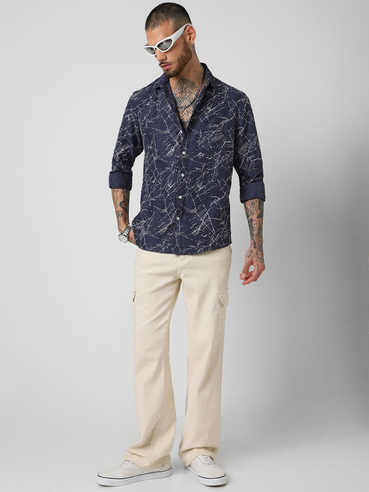 Midnight Blue Abstract Printed Shirt