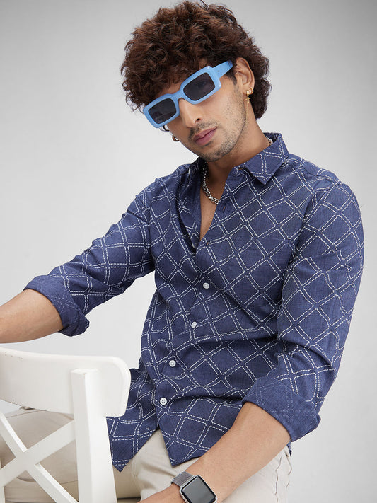 Rhombus Embellished Navy Shirt