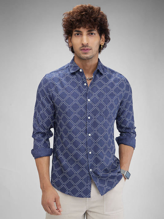 Rhombus Embellished Navy Shirt