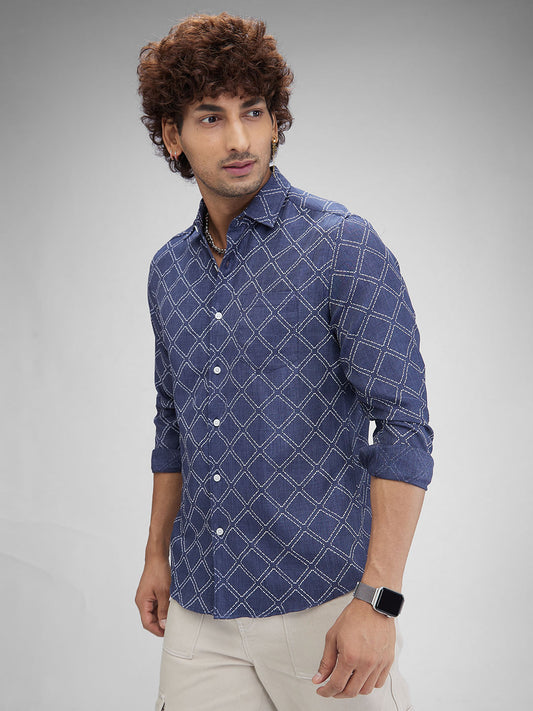 Rhombus Embellished Navy Shirt