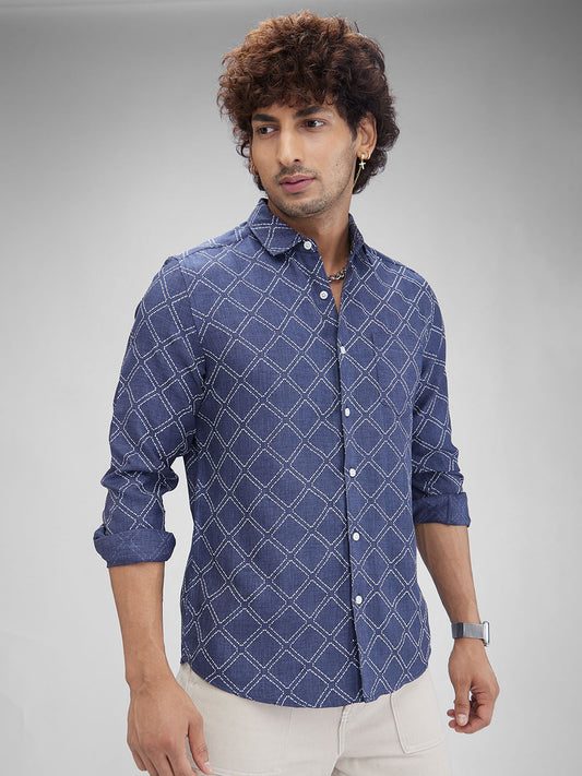 Rhombus Embellished Navy Shirt