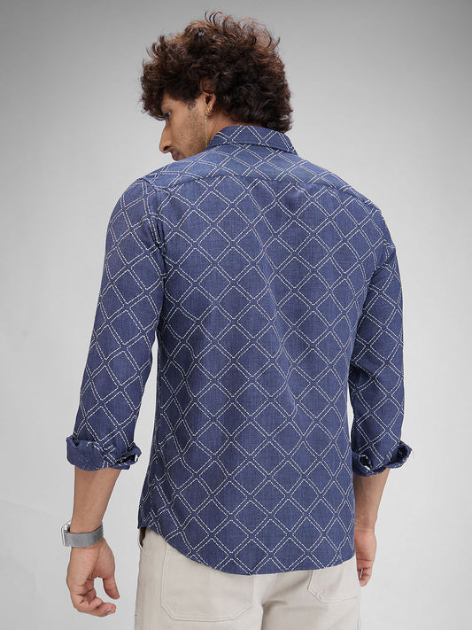 Rhombus Embellished Navy Shirt