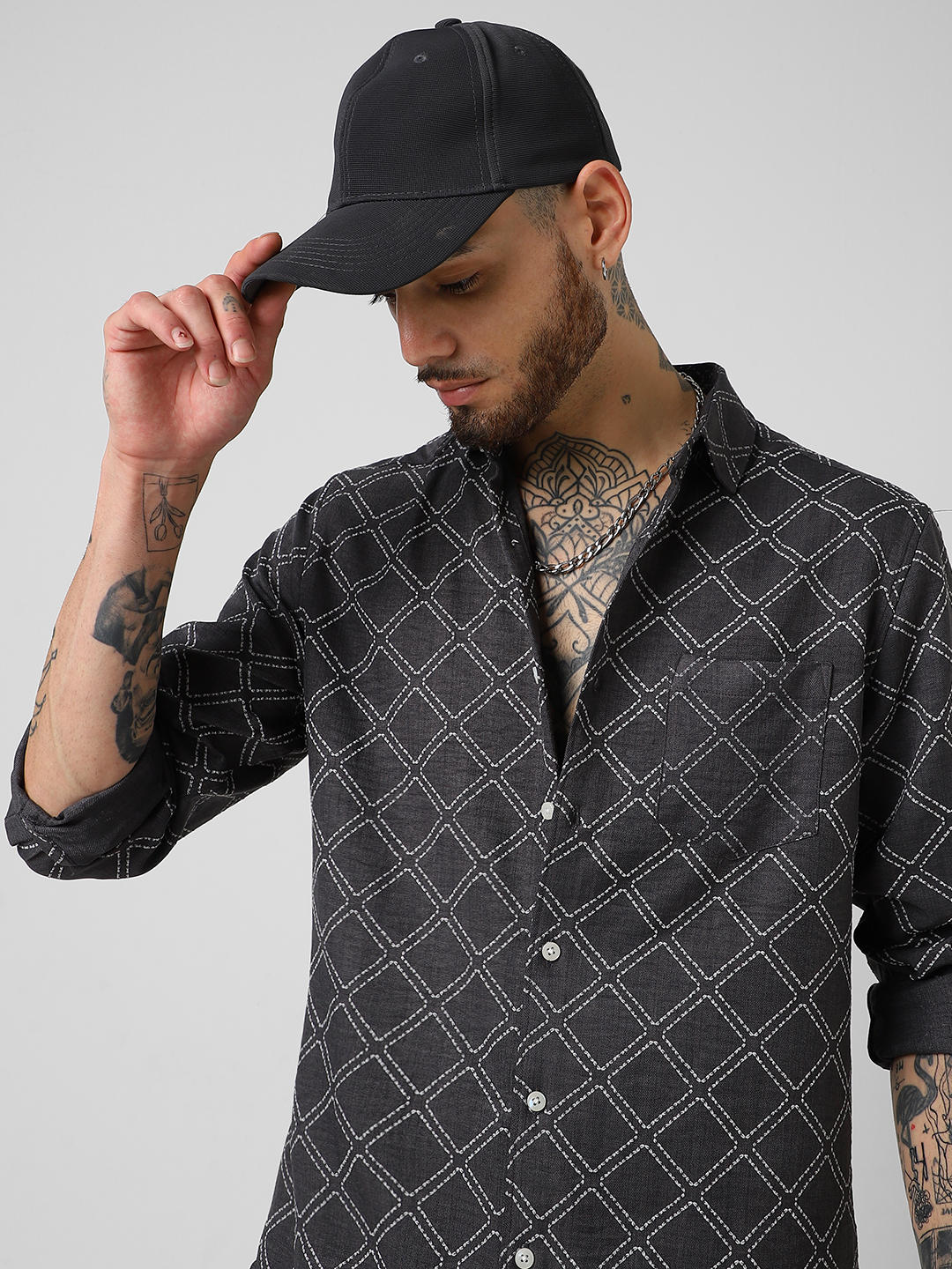 Charcoal Grey Embossed Print Shirt