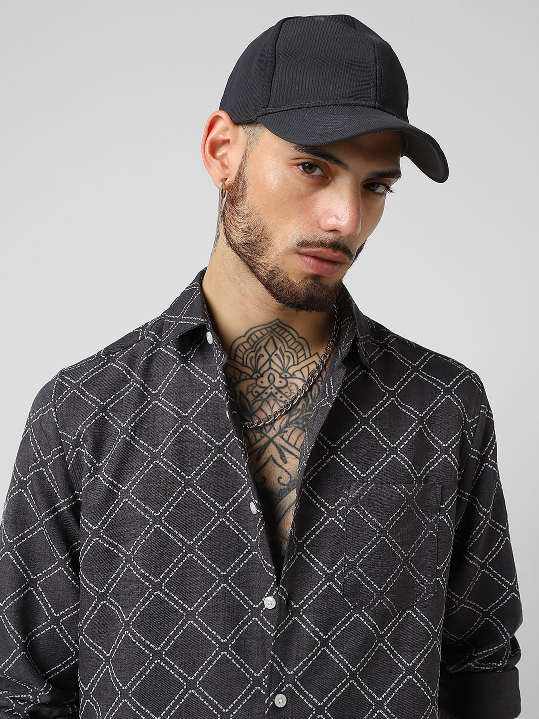 Charcoal Grey Embossed Print Shirt