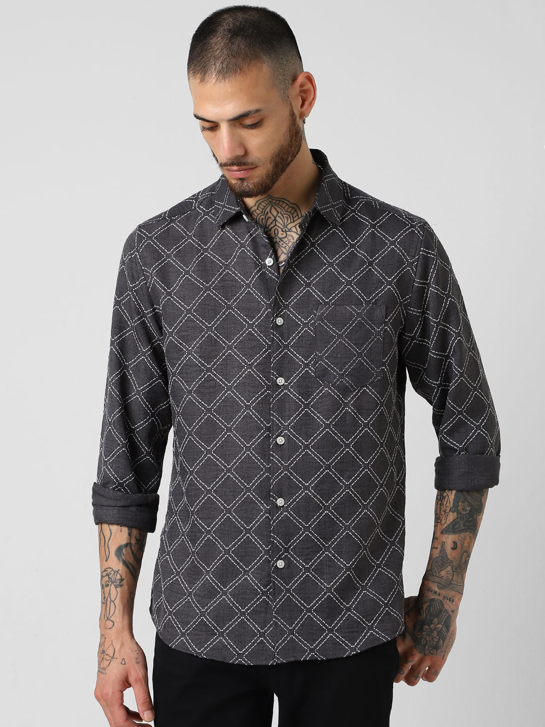 Charcoal Grey Embossed Print Shirt