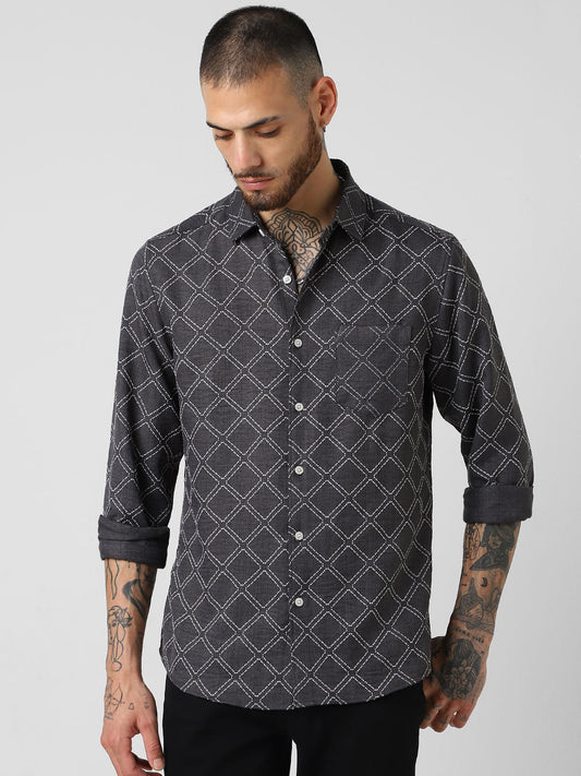 Charcoal Grey Embossed Print Shirt