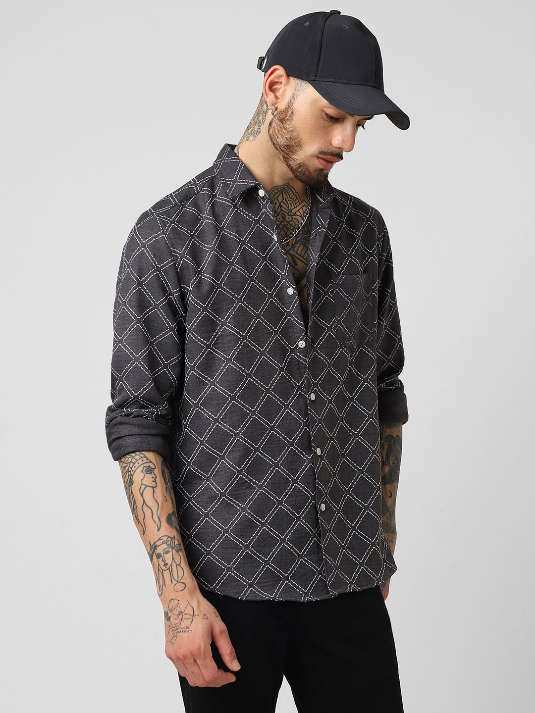 Charcoal Grey Embossed Print Shirt