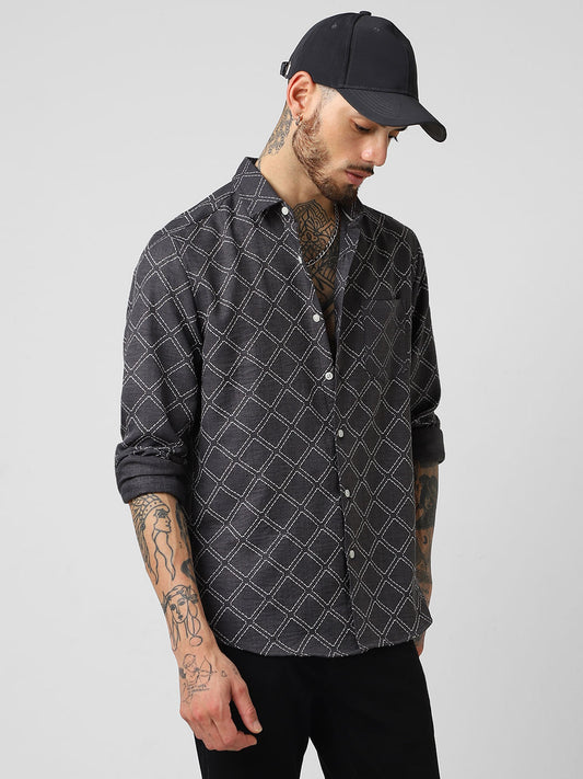 Charcoal Grey Embossed Print Shirt