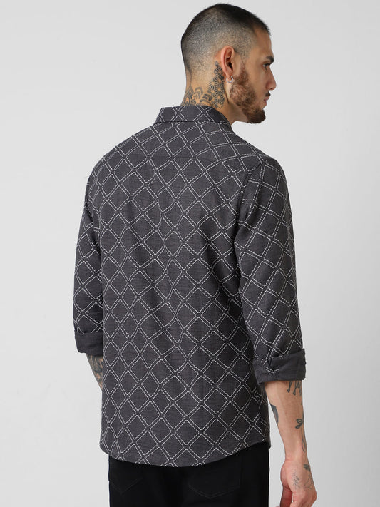 Charcoal Grey Embossed Print Shirt
