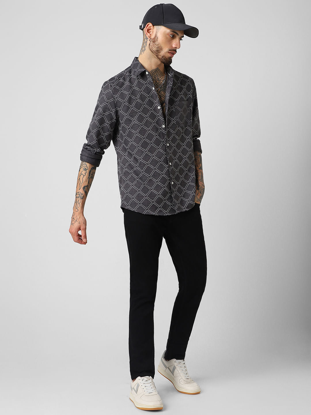 Charcoal Grey Embossed Print Shirt