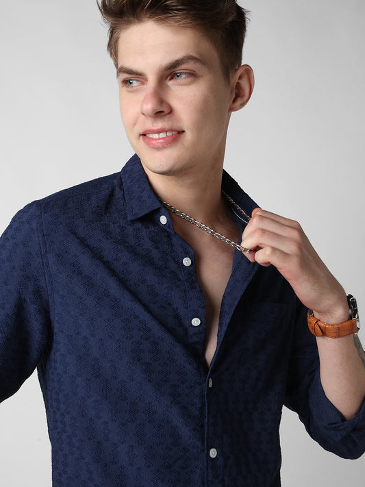 Deep Blue Jacquard Shirt