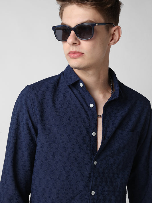 Deep Blue Jacquard Shirt