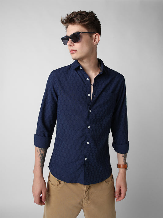 Deep Blue Jacquard Shirt