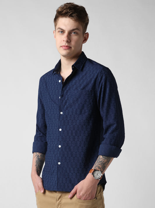 Deep Blue Jacquard Shirt