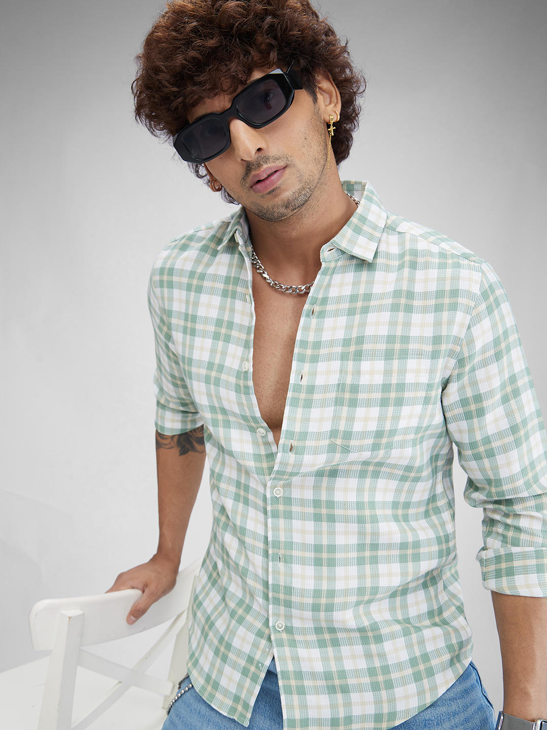 Russian Green Waffle Checkered Shirt